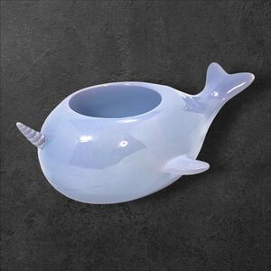 Periwinkle Narwhal Ceramic Planter Smiling Whale Succulent Pot Cute Sea Creature